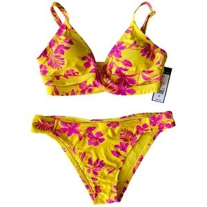 NWT BCBG Paris Yellow and Pink Floral Bikini Set Size XL